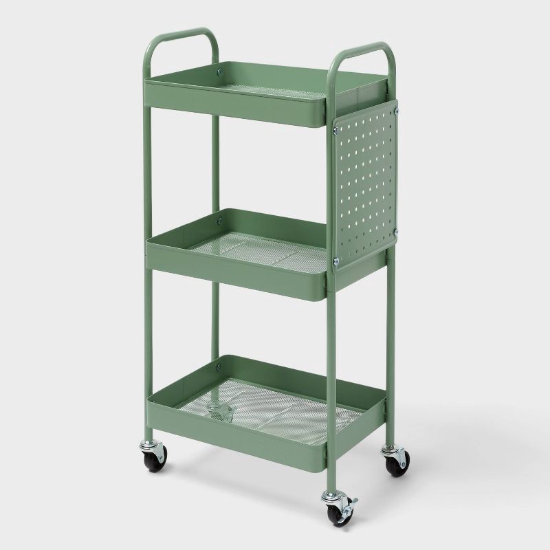 slide 1 of 3, 3 Tier Pegboard Cart Green - Brightroom™, 1 ct