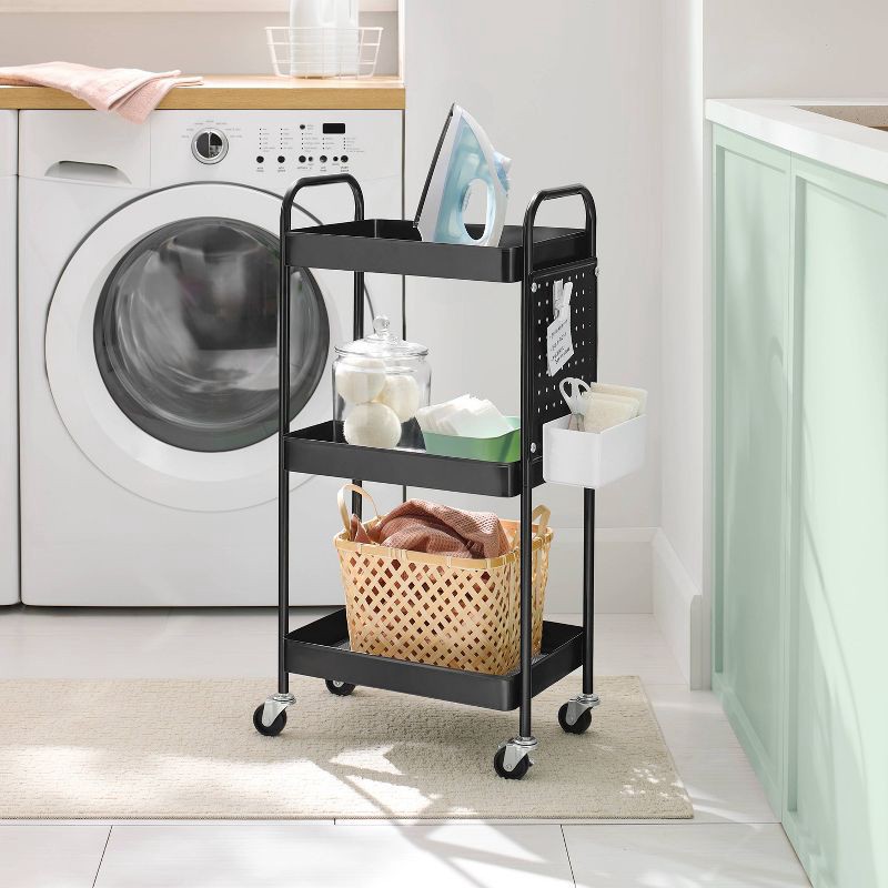 slide 2 of 3, 3 Tier Pegboard Cart Black - Brightroom™, 1 ct