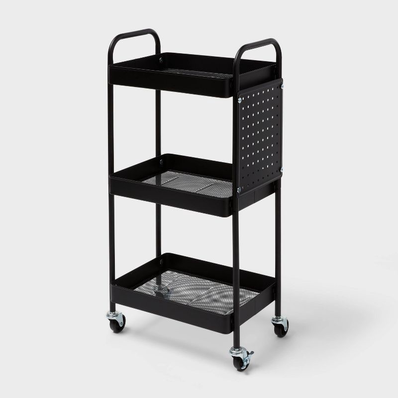 slide 1 of 3, 3 Tier Pegboard Cart Black - Brightroom™, 1 ct