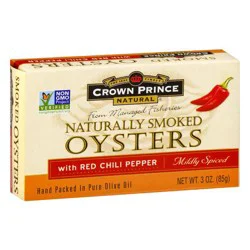 Crown Prince Natural Naturally Smoked Oysters With Red Chili Pepper Mildly Spiced