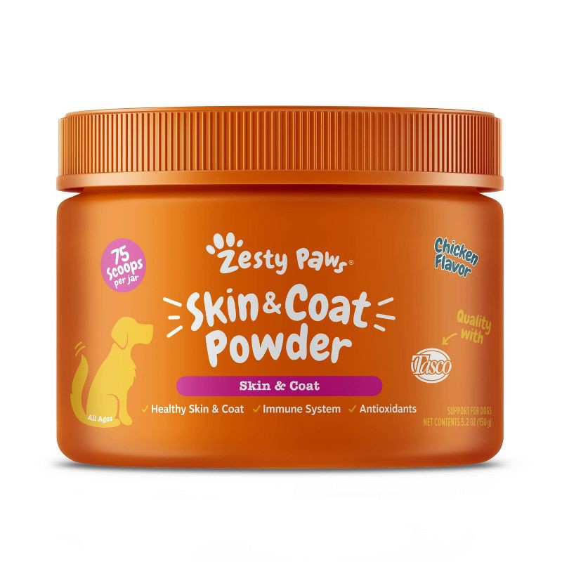 slide 1 of 3, Zesty Paws Skin & Coat Unflavored Vitamin and Supplements Powder - 150g, 150 gram