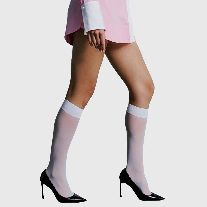 slide 1 of 3, L'eggs Women's 360 Contour 2pk Knee High Tights - White One Size Fits Most: Seamless Toe, Sheer Knit Hosiery, 2 ct