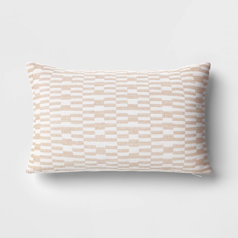 slide 1 of 5, Lumbar Woven Linework Throw Pillow Neutral/Ivory - Threshold™, 1 ct