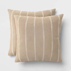 2pk Square Cotton Woven Stripe Throw Pillows Neutral/Ivory - Threshold™