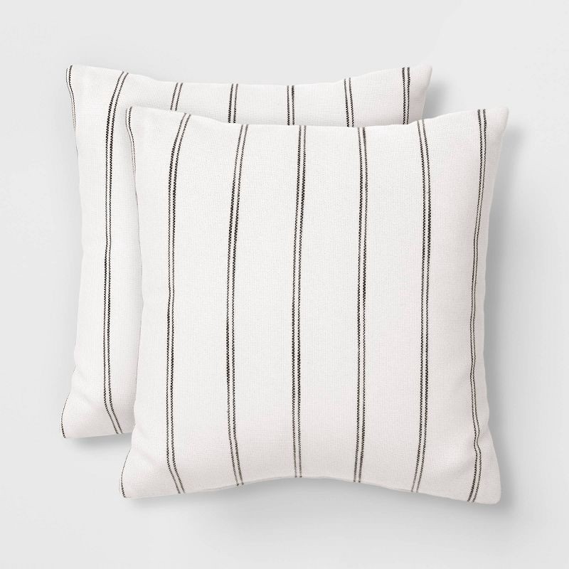 slide 1 of 4, 2pk Square Cotton Woven Stripe Throw Pillows Ivory/Black - Threshold™, 2 ct