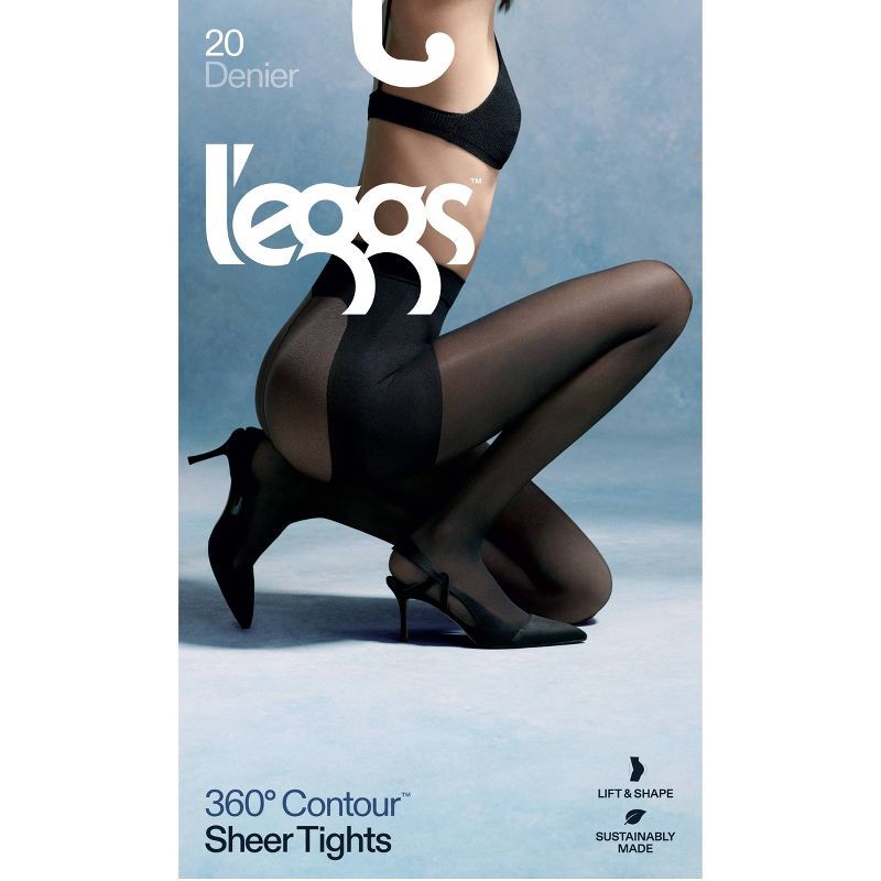 slide 2 of 3, L'eggs Women's 20 Denier 360 Contour Sheer Tights - Black M: High Waisted, Built-in Slimming Layer, Knit Construction, 1 ct