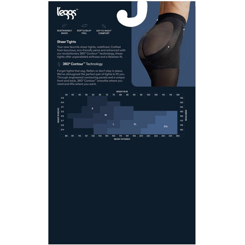 slide 3 of 3, L'eggs Women's 20 Denier 360 Contour Sheer Tights - Black M: High Waisted, Built-in Slimming Layer, Knit Construction, 1 ct