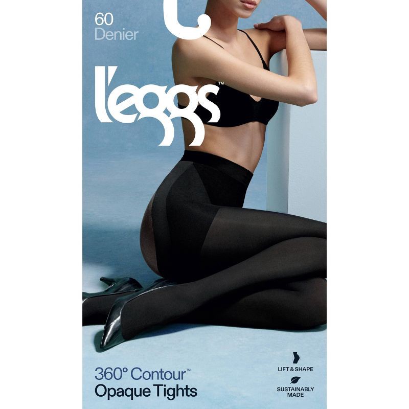 slide 2 of 3, L'eggs Women's 60 Denier 360 Contour Opaque Tights - Black XXL: High Waisted, Built-in Slimming Layer, 1 ct