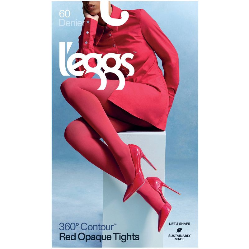 slide 2 of 3, L'eggs Women's 60 Denier 360 Contour Opaque Tights - Red L: High Waisted, Built-in Slimming Layer, Knit, 1 ct