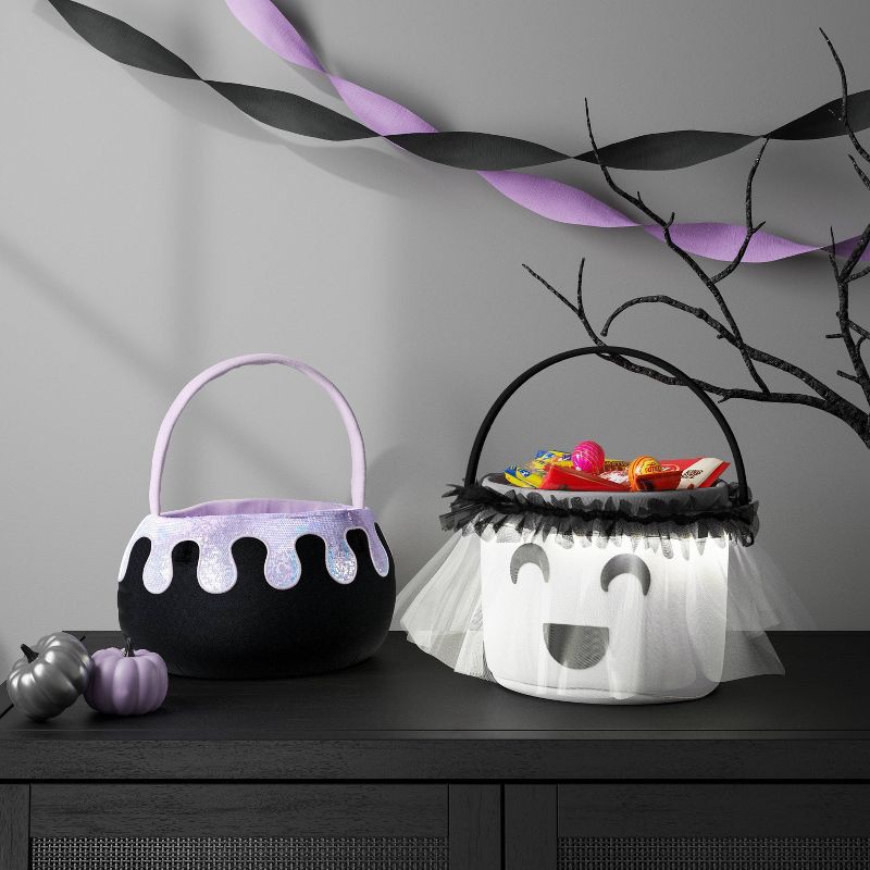 slide 2 of 5, Halloween Light Up Plush Ghost Round Polyester Trick or Treat Pail - Hyde and EEK! Boutique™, 1 ct