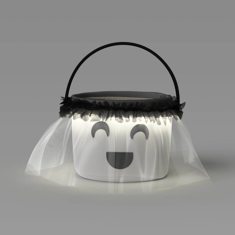 slide 1 of 5, Halloween Light Up Plush Ghost Round Polyester Trick or Treat Pail - Hyde and EEK! Boutique™, 1 ct