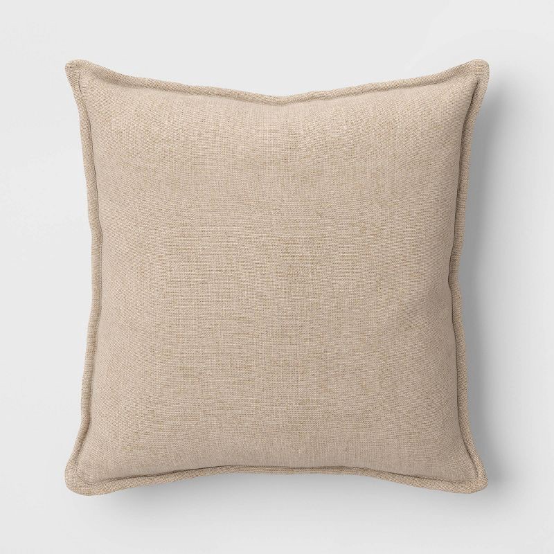 slide 1 of 4, Square Linen Throw Pillow with Flange Neutral - Threshold™, 1 ct