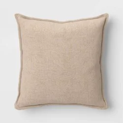 Square Linen Throw Pillow with Flange Neutral - Threshold™