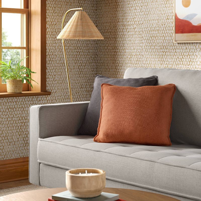 slide 2 of 5, Square Linen Reversible Throw Pillow with Flange Contrast Neutral/Terracotta - Threshold™, 1 ct