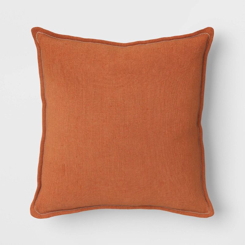 slide 1 of 5, Square Linen Reversible Throw Pillow with Flange Contrast Neutral/Terracotta - Threshold™, 1 ct