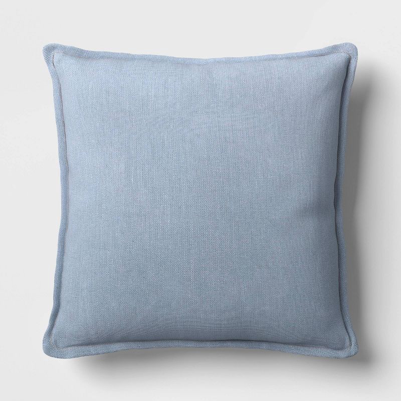 slide 1 of 5, Square Linen Throw Pillow with Flange Light Blue - Threshold™, 1 ct