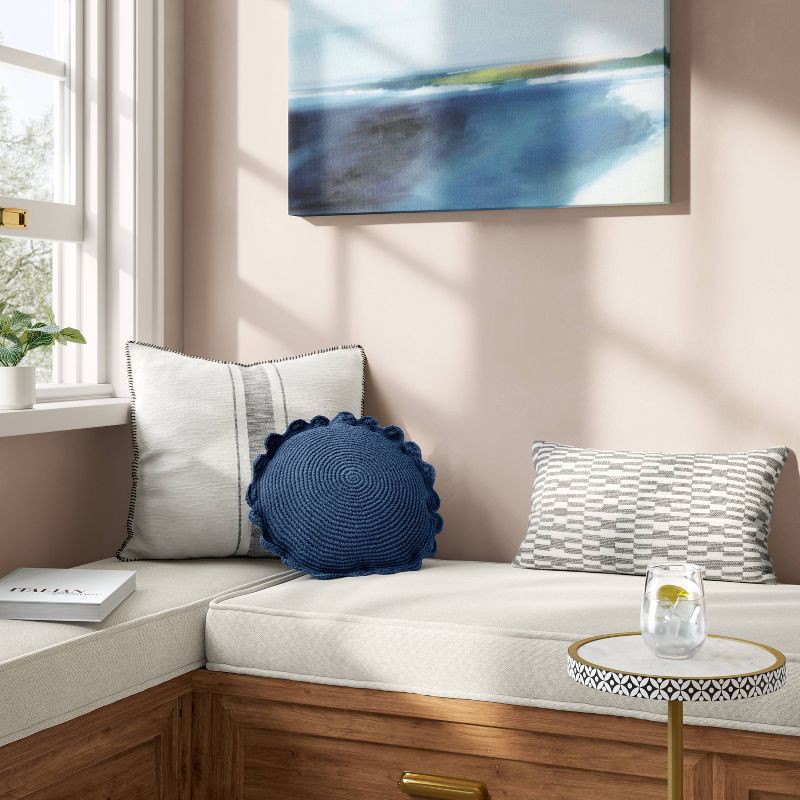 slide 2 of 4, Round Crochet Polyester Throw Pillow with Scalloped Trim - Threshold™, 1 ct