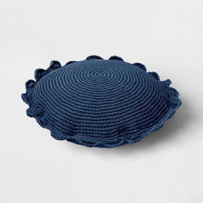 slide 3 of 4, Round Crochet Polyester Throw Pillow with Scalloped Trim - Threshold™, 1 ct