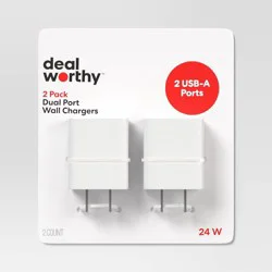 Dual Port USB-A Home Charger 2pk - dealworthy™ White: Smart Charging Wall Adapter