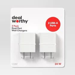 Dual Port USB-A Home Charger 2pk - dealworthy™ White: Smart Charging Wall Adapter
