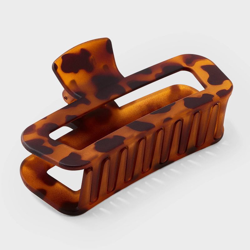 slide 1 of 3, Open Rectangle Jumbo Claw Hair Clip - Universal Thread™ Brown: Tortoise Print, Fashion Accessory, 1 ct