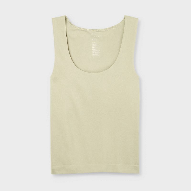 slide 4 of 4, Women's Slim Fit Seamless Tank Top - A New Day™ Light Green M: Nylon-Spandex Blend, Lightweight Jersey, Scoopneck, Below Waist, 1 ct
