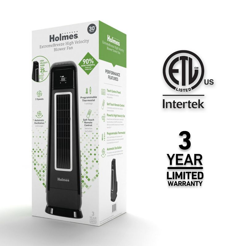 slide 8 of 8, Holmes 30" Extreme Breeze High Velocity Blower Oscillating Tower Fan, 1 ct