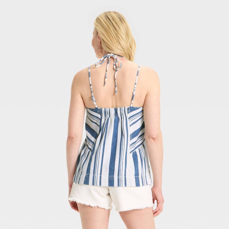slide 3 of 3, Women's Striped Denim Tank Top - Universal Thread™ Navy S, 1 ct