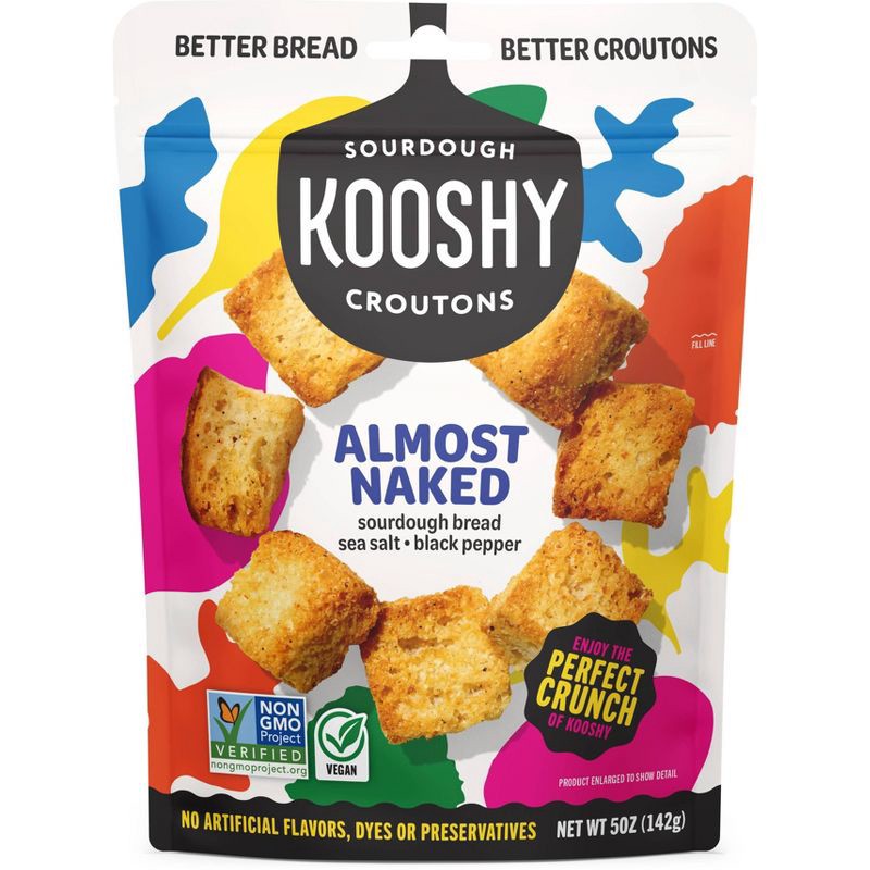 slide 1 of 5, Kooshy Almost Naked Sea Salt and Black Pepper Sourdough Croutons - 5oz, 5 oz