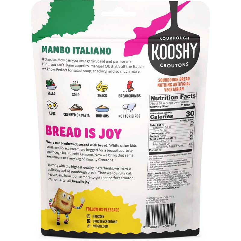 slide 2 of 5, Kooshy Mambo Italiano Garlic Parmesan Sourdough Croutons - 5oz, 5 oz