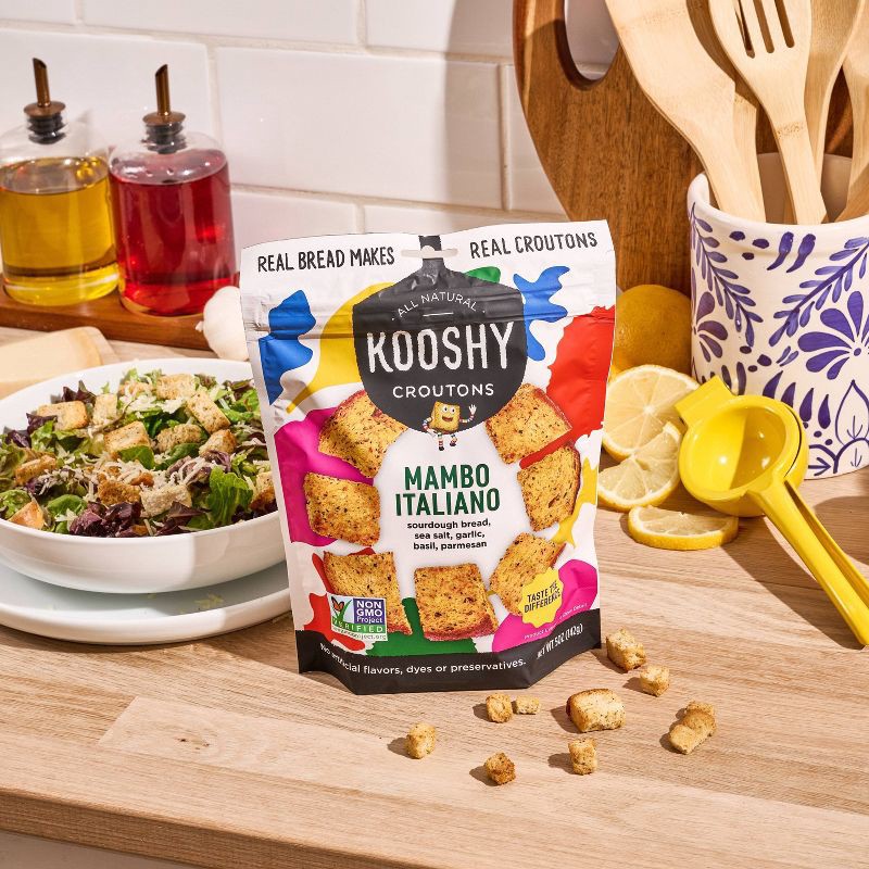 slide 4 of 5, Kooshy Mambo Italiano Garlic Parmesan Sourdough Croutons - 5oz, 5 oz