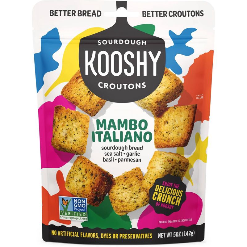 slide 1 of 5, Kooshy Mambo Italiano Garlic Parmesan Sourdough Croutons - 5oz, 5 oz