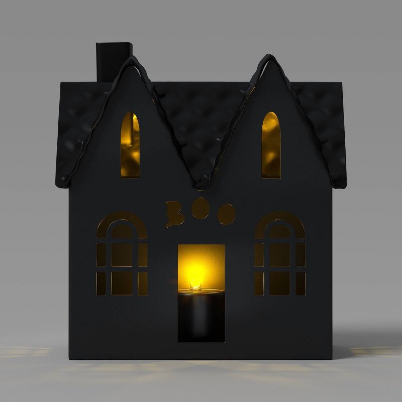 slide 1 of 3, Small Lit Metal Boo House - Hyde and EEK! Boutique™: Halloween, 1 ct