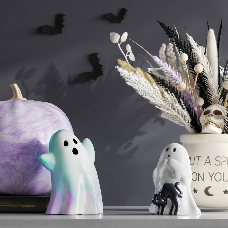 slide 2 of 3, Ghost with Cat Ceramic Character Decorative Sculpture - Hyde and EEK! Boutique™ Off-White, 1 ct