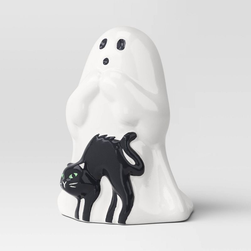 slide 3 of 3, Ghost with Cat Ceramic Character Decorative Sculpture - Hyde and EEK! Boutique™ Off-White, 1 ct