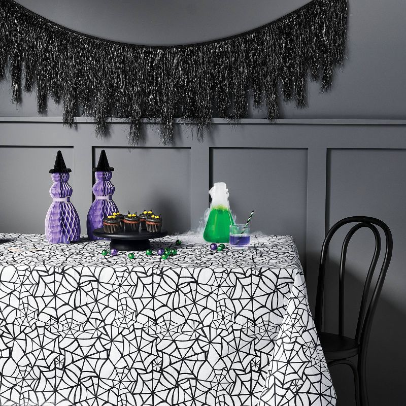 slide 2 of 3, 84"x60" Peva Web Tablecloth Off-White/Black - Hyde and EEK! Boutique™, 1 ct