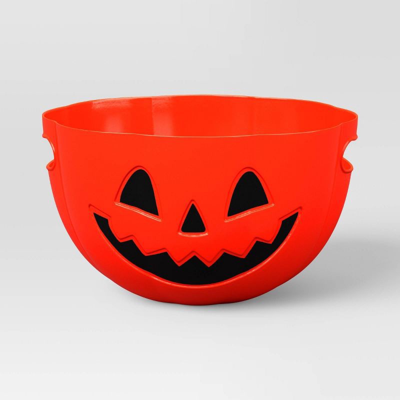 slide 1 of 3, 3L Plastic Round Shaped Pumpkin Candy Serving Bowl - Hyde and EEK! Boutique™: Halloween, 3 liter