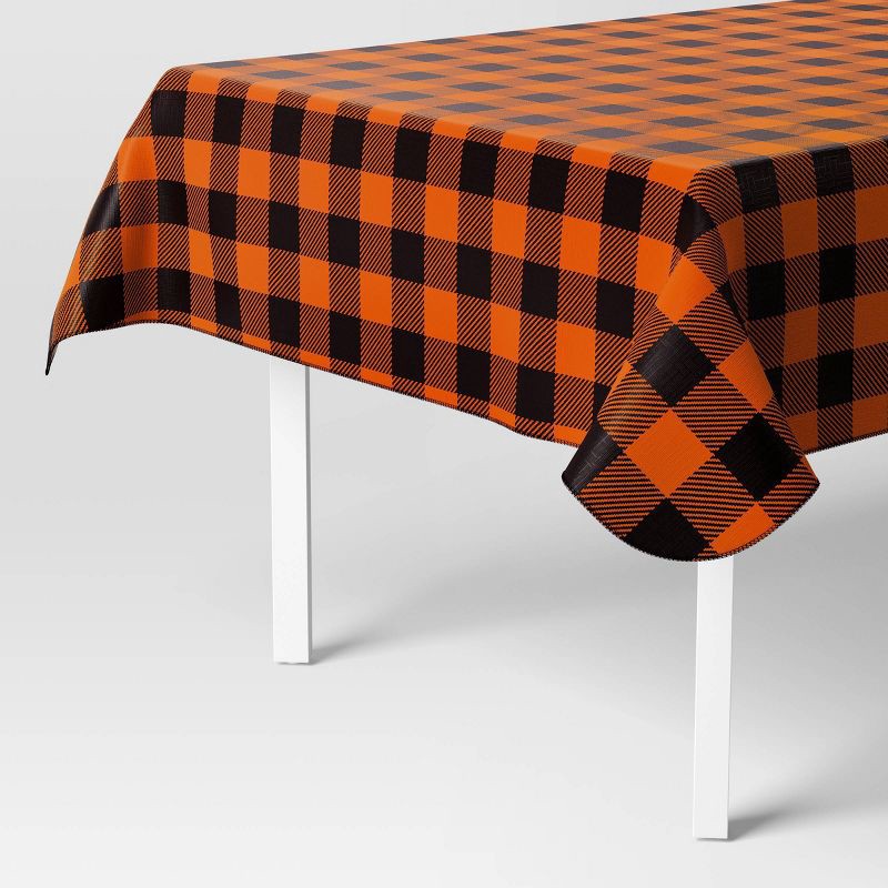slide 1 of 3, 84"x60" Peva Gingham Tablecloth Orange/Black - Hyde and EEK! Boutique™, 1 ct