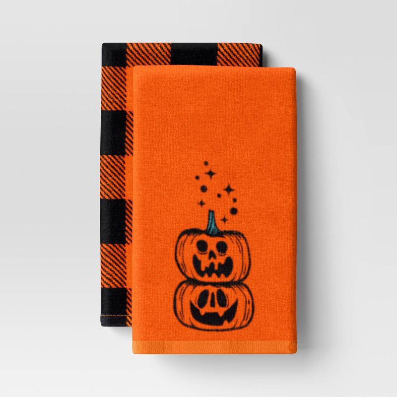 slide 1 of 3, 2pc Pumpkin Stack Kitchen Terry Towels - Hyde and EEK! Boutique™, 2 ct