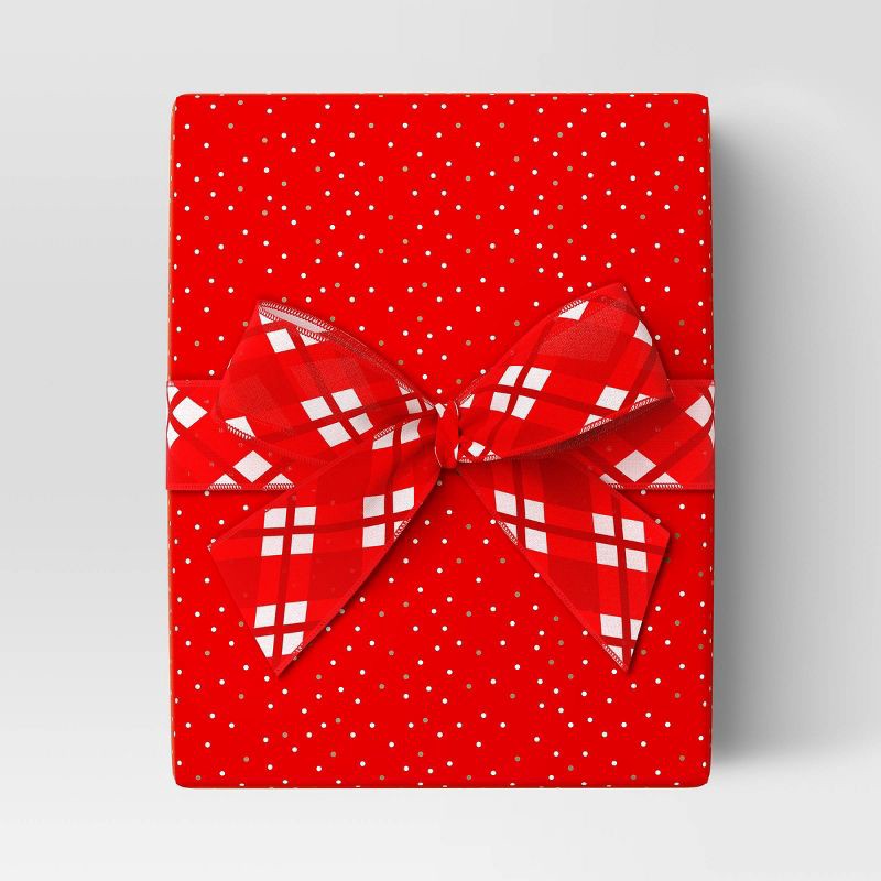slide 2 of 3, 30" 25 sq ft Christmas Roll Wrap Gold/White Dots on Red - Wondershop™, 25 sq ft