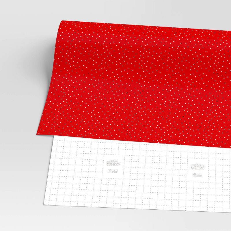 slide 3 of 3, 30" 25 sq ft Christmas Roll Wrap Gold/White Dots on Red - Wondershop™, 25 sq ft