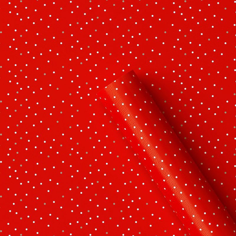 slide 1 of 3, 30" 25 sq ft Christmas Roll Wrap Gold/White Dots on Red - Wondershop™, 25 sq ft