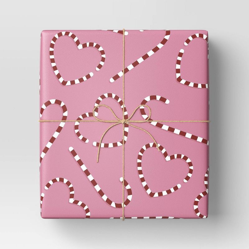 slide 2 of 3, 30" 55 sq ft Christmas Roll Wrap Red/White Heart/Candy Canes on Pink - Wondershop™, 55 sq ft