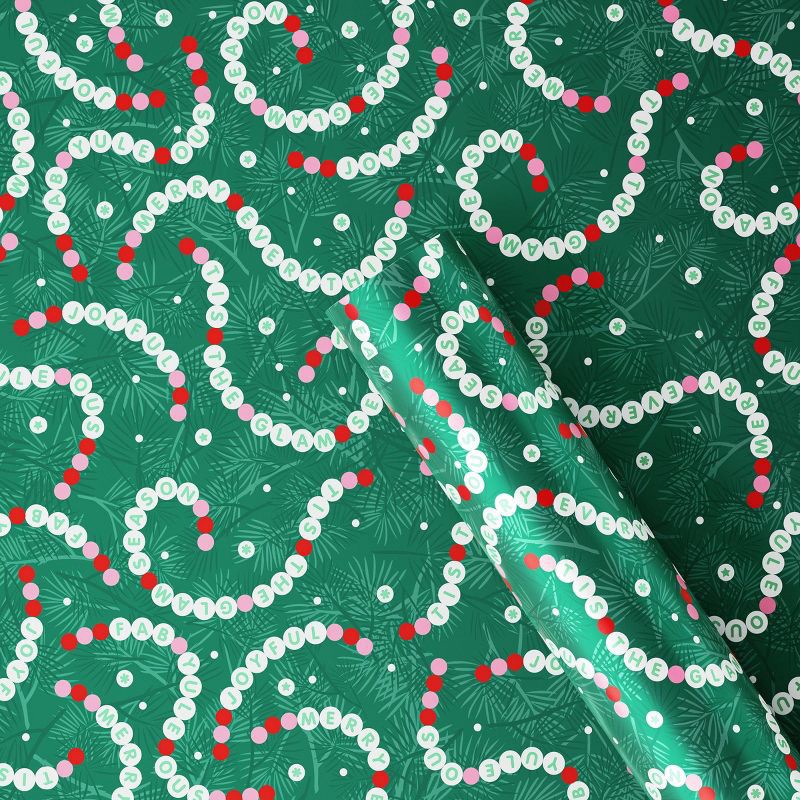 slide 1 of 3, 30" 55 sq ft Christmas Roll Wrap Seasonal Bracelet on Green - Wondershop™, 55 sq ft