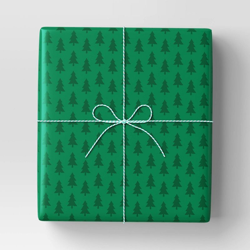 slide 2 of 3, 40" 220 sq ft Christmas Roll Wrap Green Trees on Green - Wondershop™, 220 sq ft