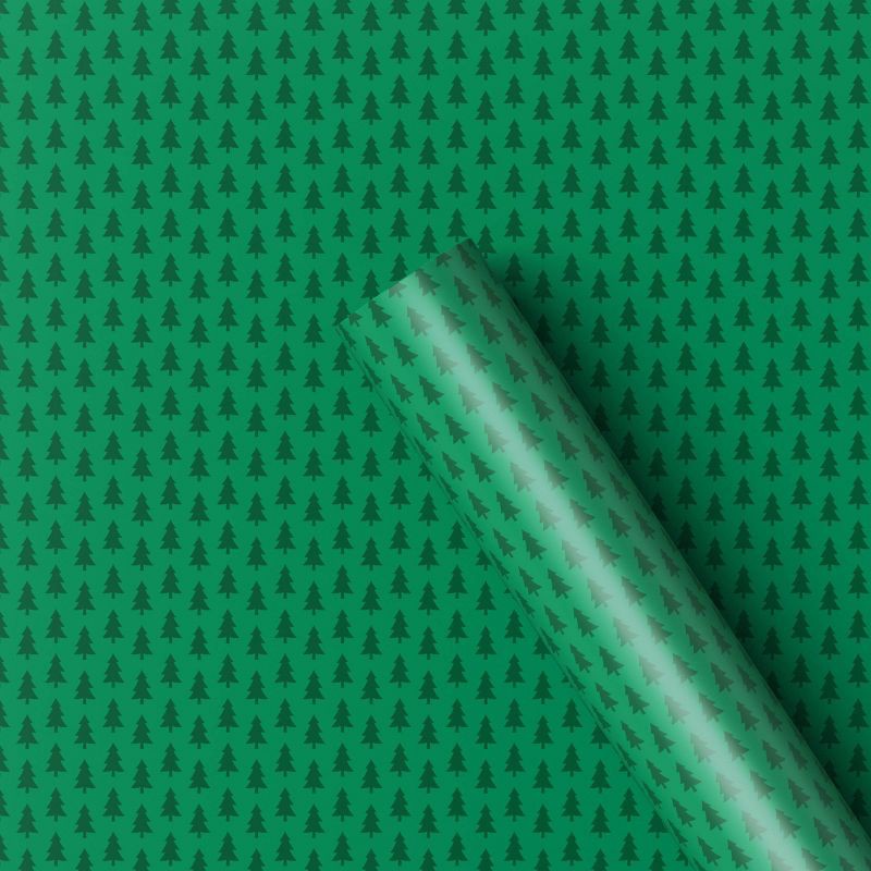 slide 1 of 3, 40" 220 sq ft Christmas Roll Wrap Green Trees on Green - Wondershop™, 220 sq ft