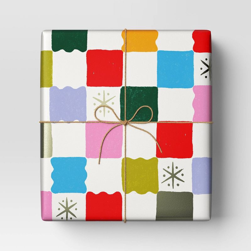 slide 2 of 3, 30" 25 sq ft Christmas Roll Wrap Multi-Colored Check - Wondershop™, 25 sq ft
