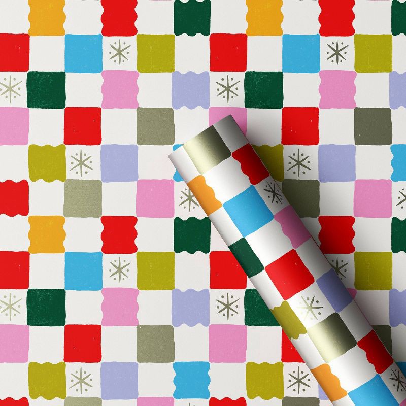 slide 1 of 3, 30" 25 sq ft Christmas Roll Wrap Multi-Colored Check - Wondershop™, 25 sq ft