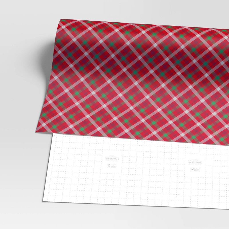 slide 3 of 3, 40" 220 sq ft Christmas Roll Wrap Red and Green Plaid - Wondershop™, 220 sq ft