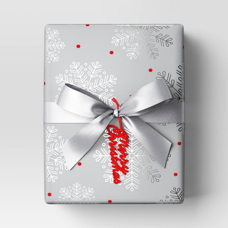 slide 2 of 3, 30" 20 sq ft Christmas Roll Wrap Silver Snowflake on Gray - Wondershop™, 20 sq ft